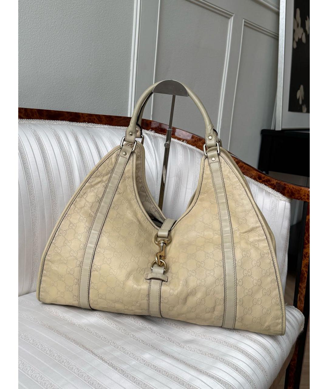 GUCCI Бежевая кожаная сумка тоут, фото 6