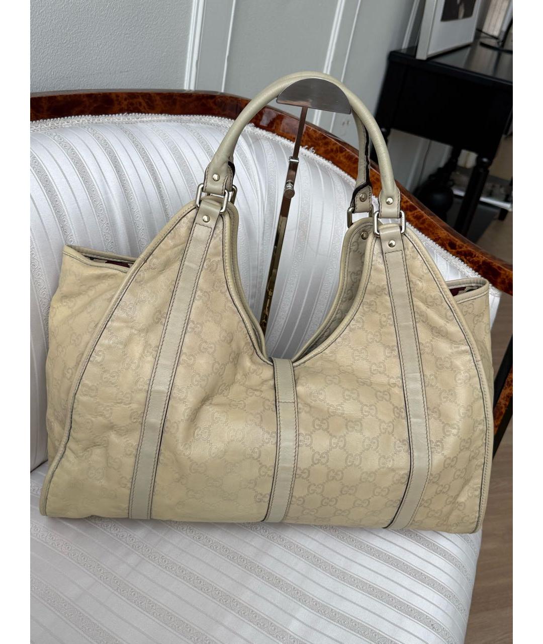 GUCCI Бежевая кожаная сумка тоут, фото 2