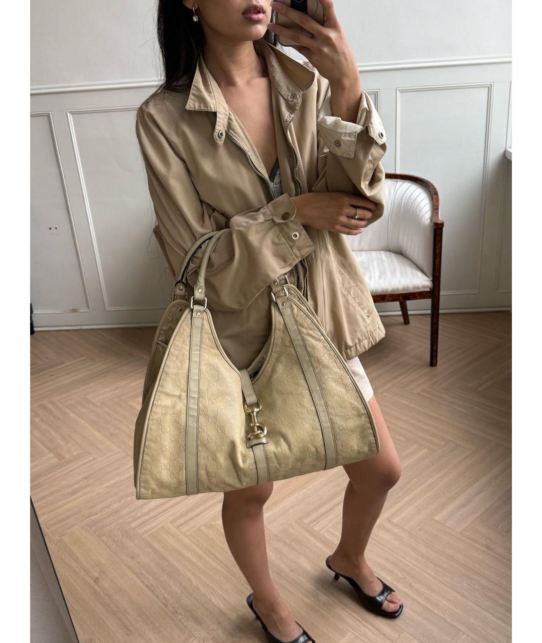 GUCCI Бежевая кожаная сумка тоут, фото 3
