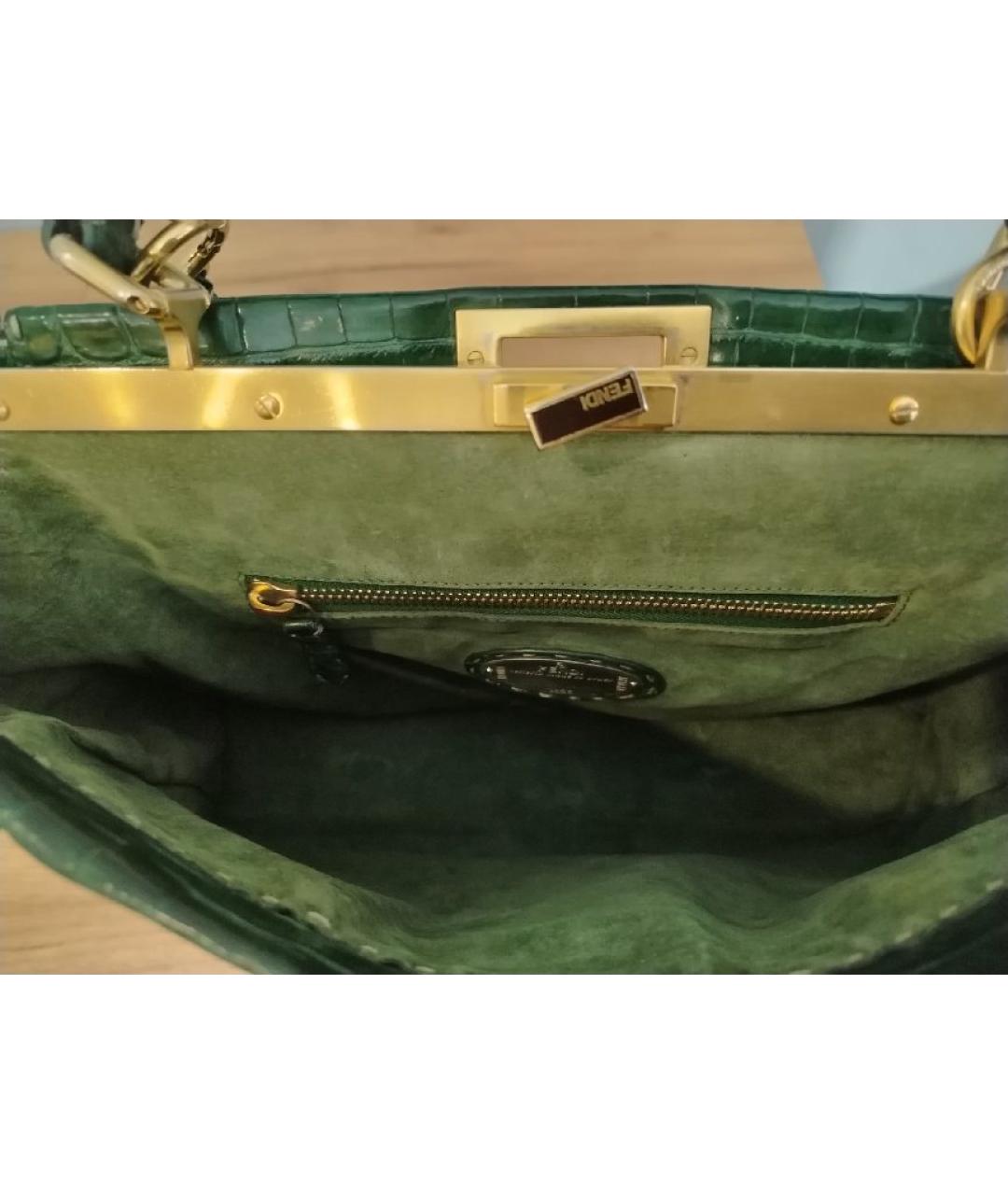 FENDI Зеленая сумка с короткими ручками из экзотической кожи, фото 4