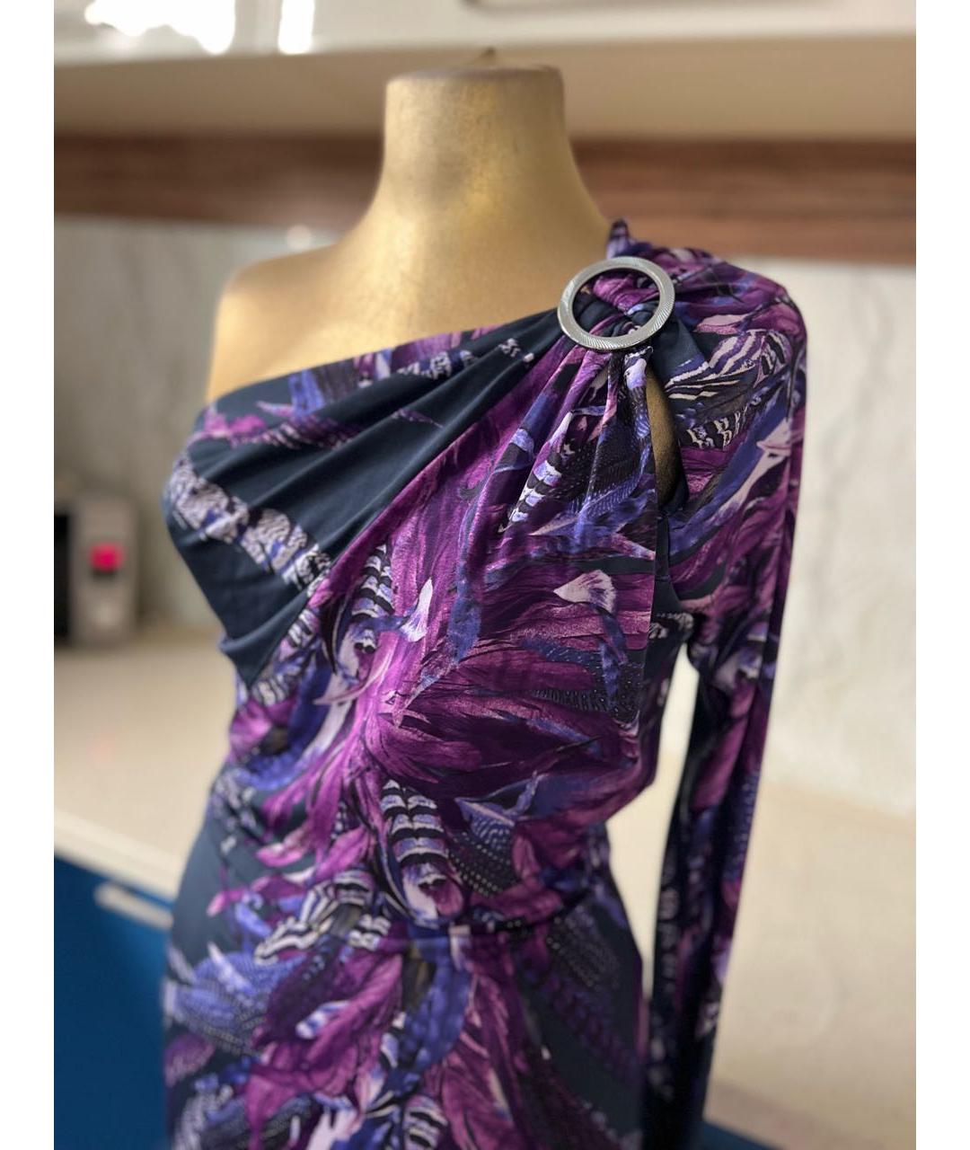 JUST CAVALLI Фиолетовое вискозное коктейльное платье, фото 2