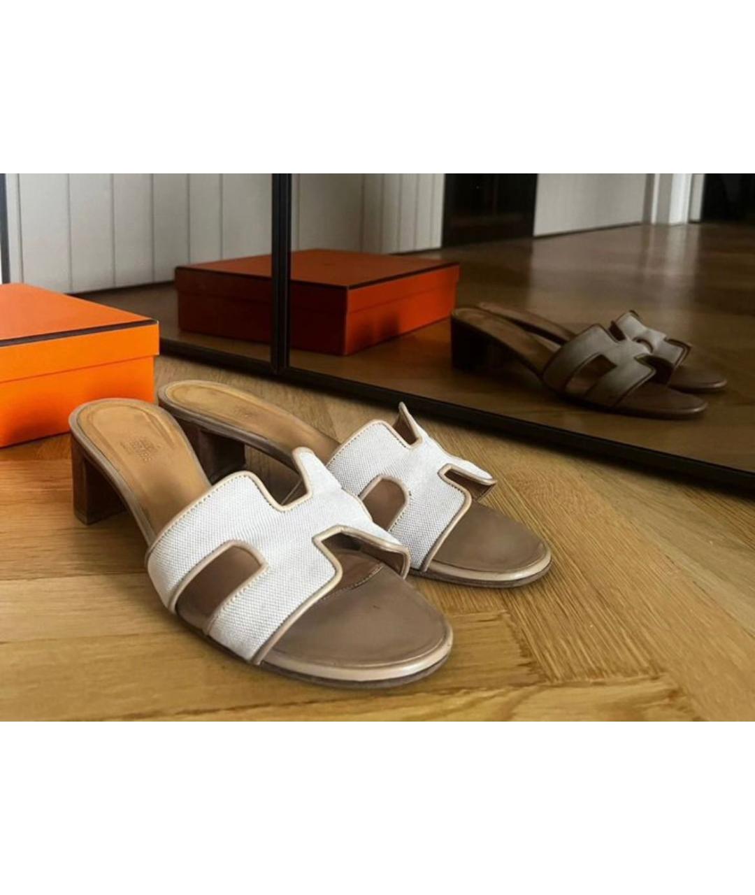 HERMES Бежевые шлепанцы, фото 6