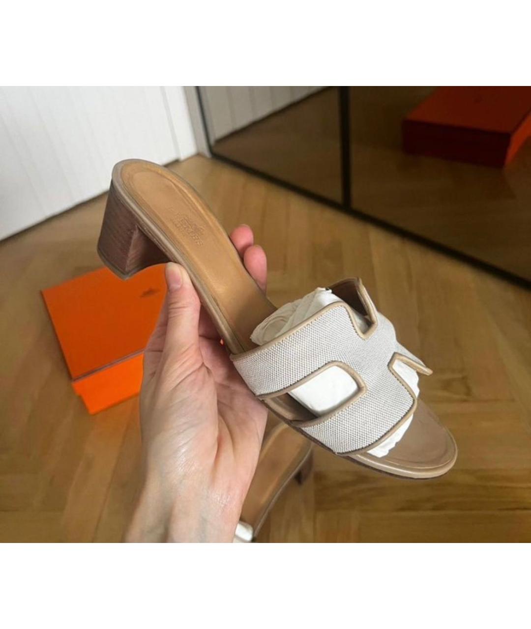 HERMES Бежевые шлепанцы, фото 2