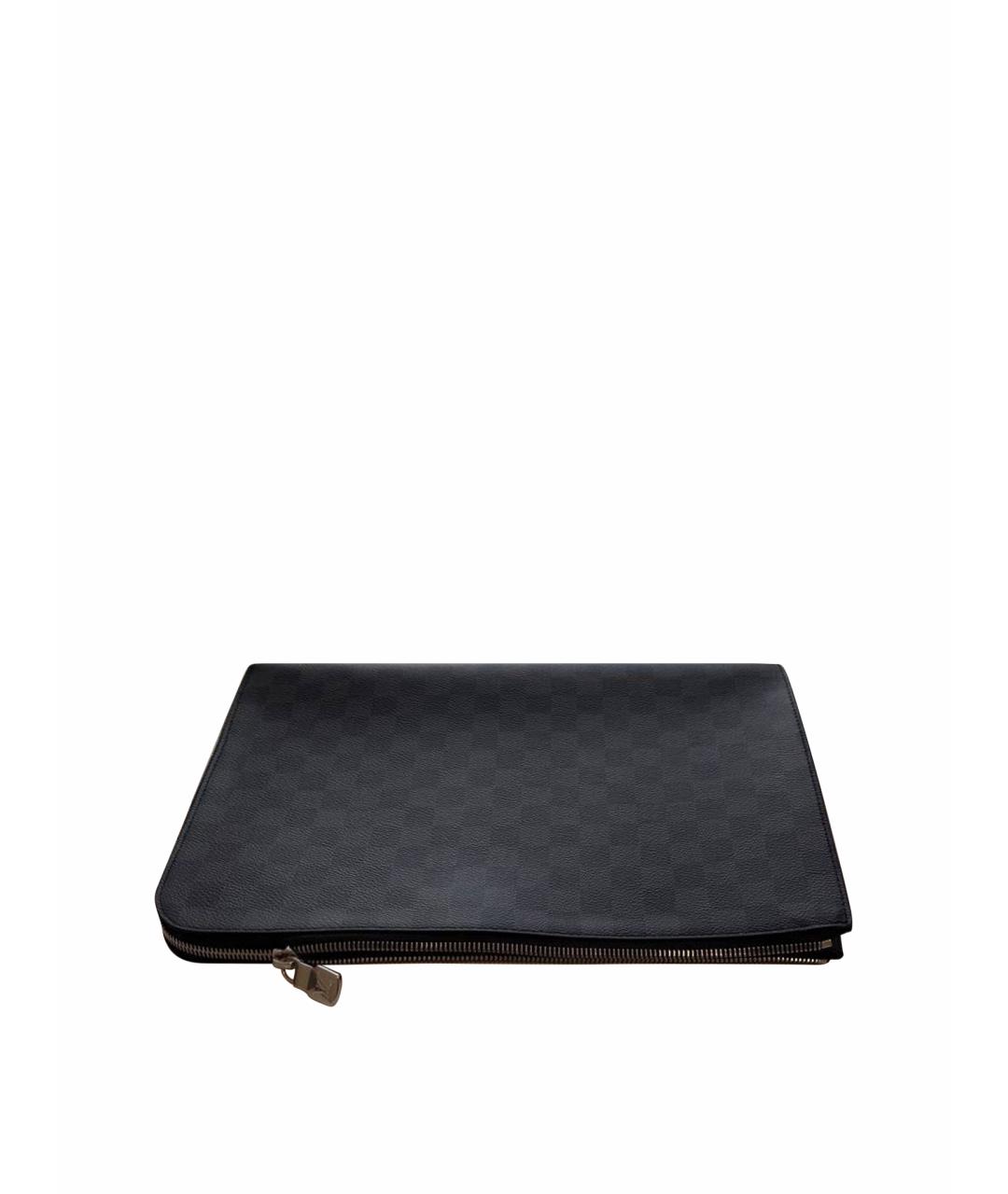 LOUIS VUITTON Черная кожаная папка для документов, фото 1
