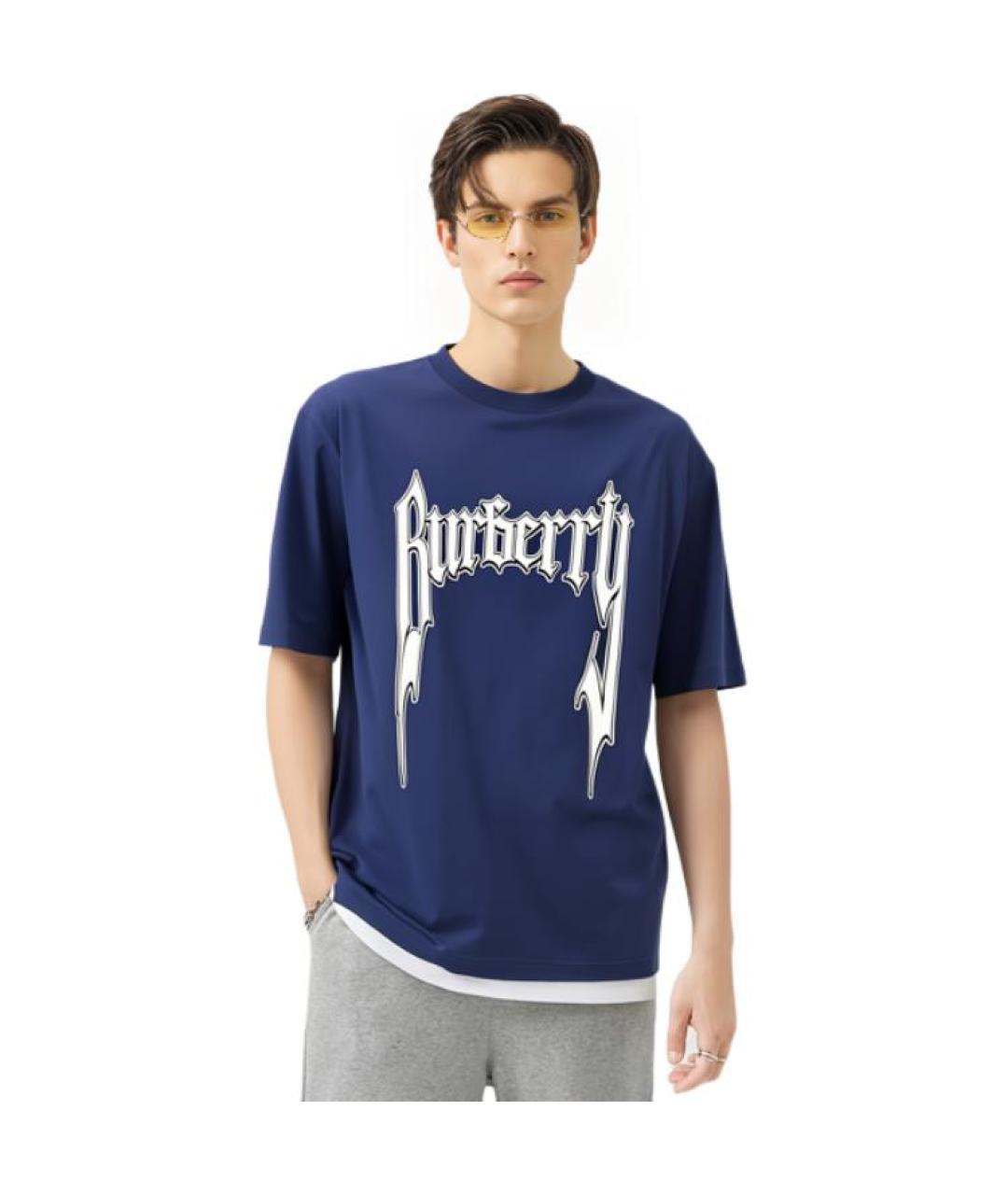 BURBERRY Синяя хлопковая футболка, фото 2