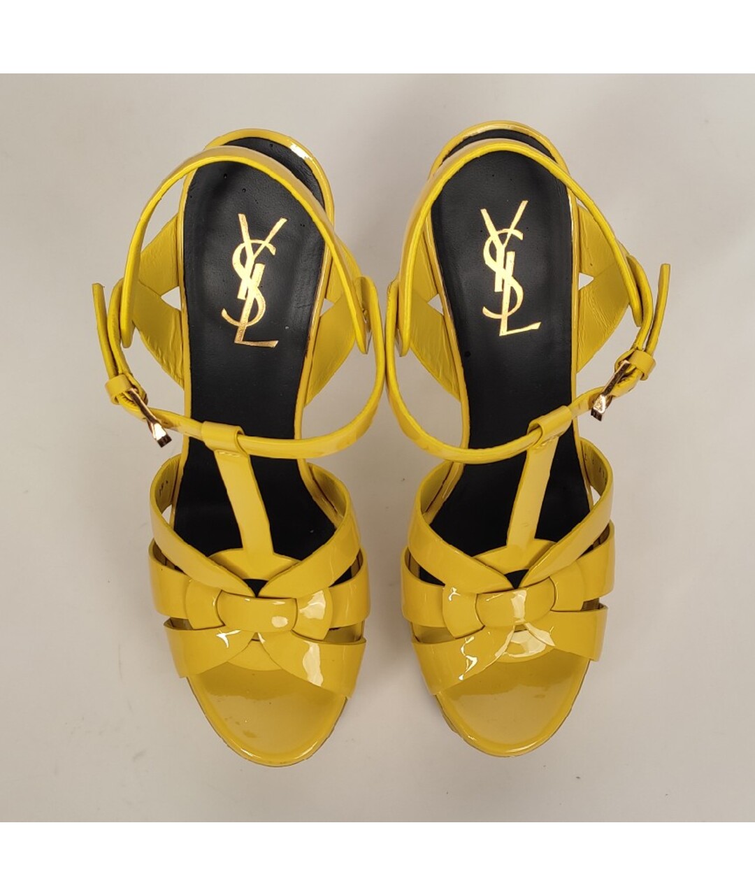 SAINT LAURENT Желтые босоножки из лакированной кожи, фото 4