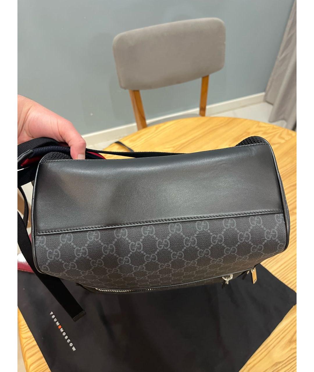 GUCCI Антрацитовый кожаный портфель, фото 8