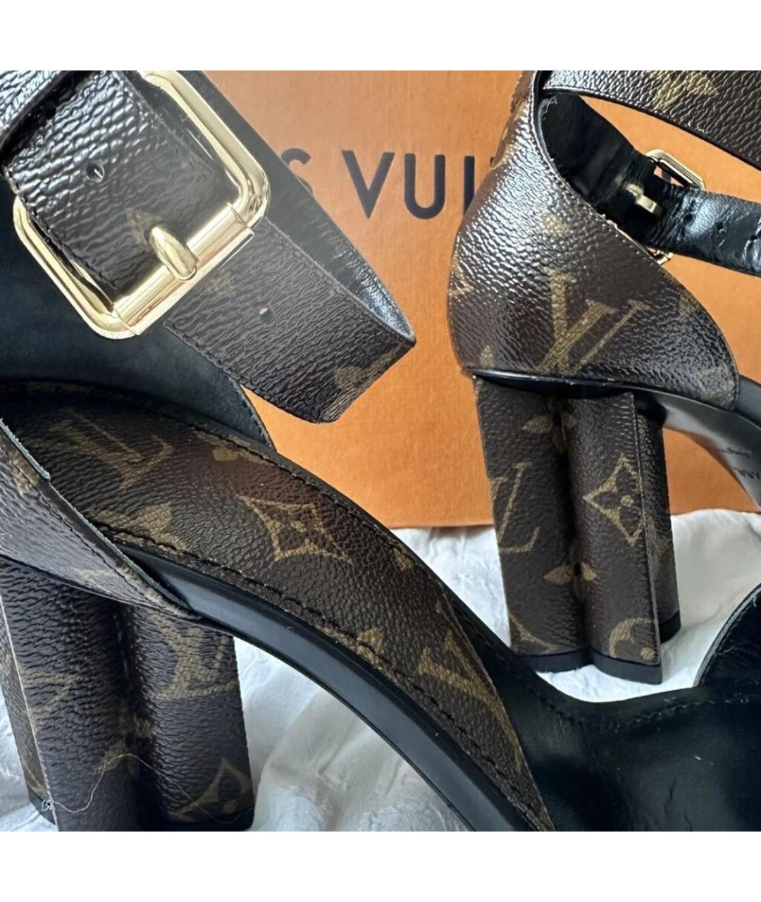 LOUIS VUITTON Коричневые кожаные босоножки, фото 7