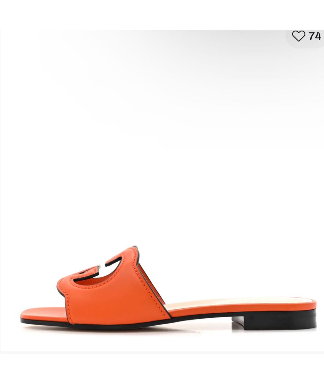 GUCCI Оранжевые кожаные шлепанцы, фото 6