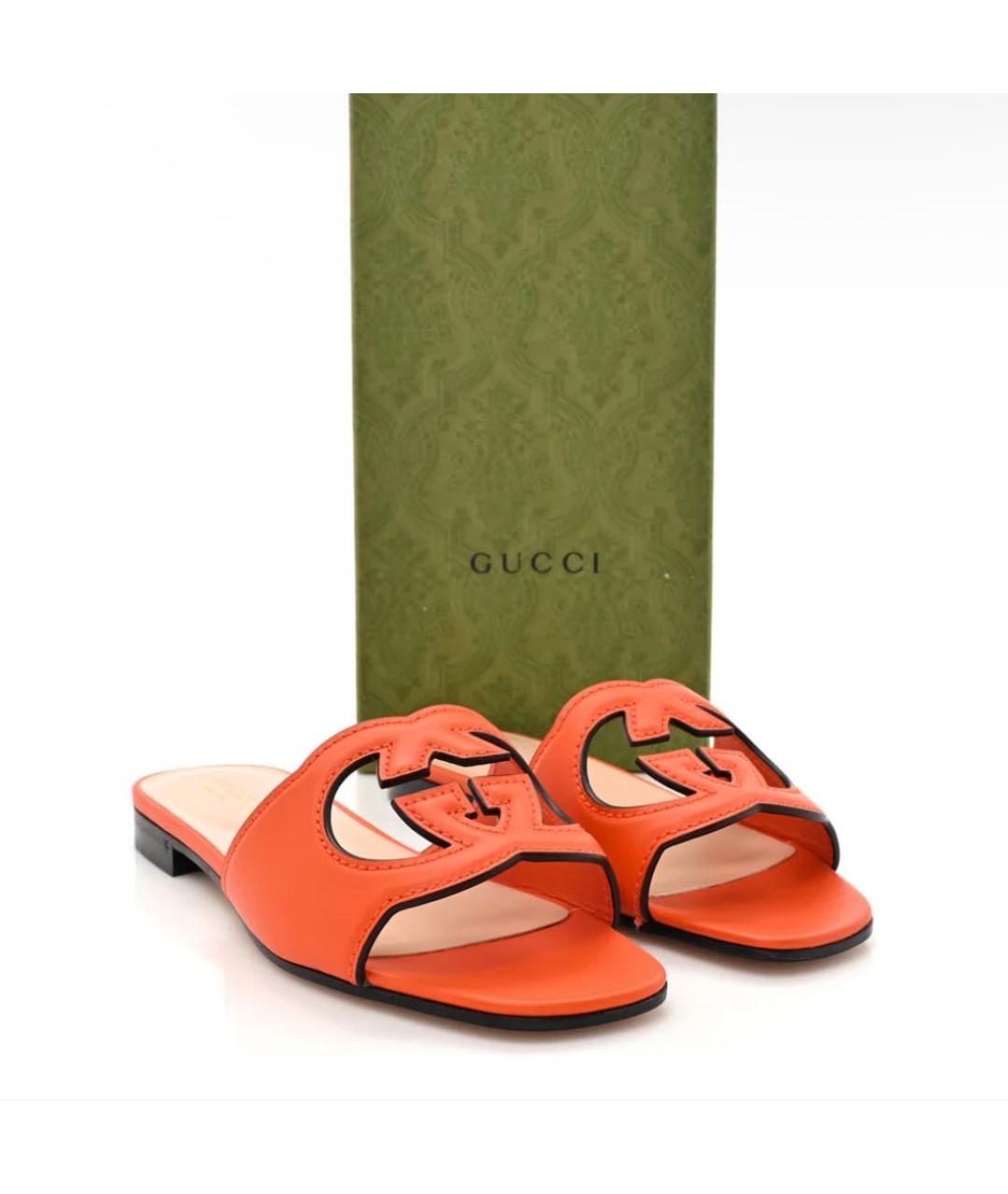 GUCCI Оранжевые кожаные шлепанцы, фото 5