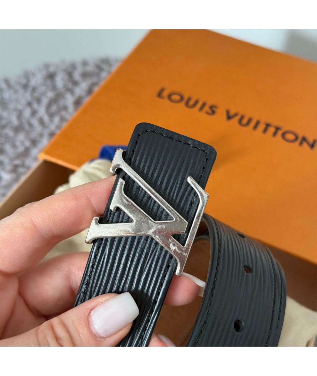 LOUIS VUITTON Черный кожаный ремень, фото 2