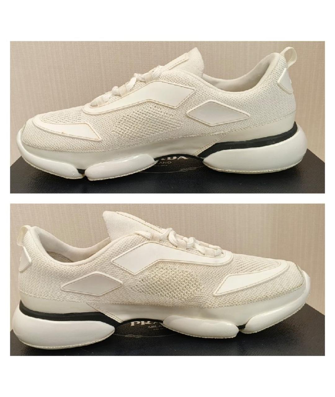 PRADA Белые текстильные низкие кроссовки / кеды, фото 8