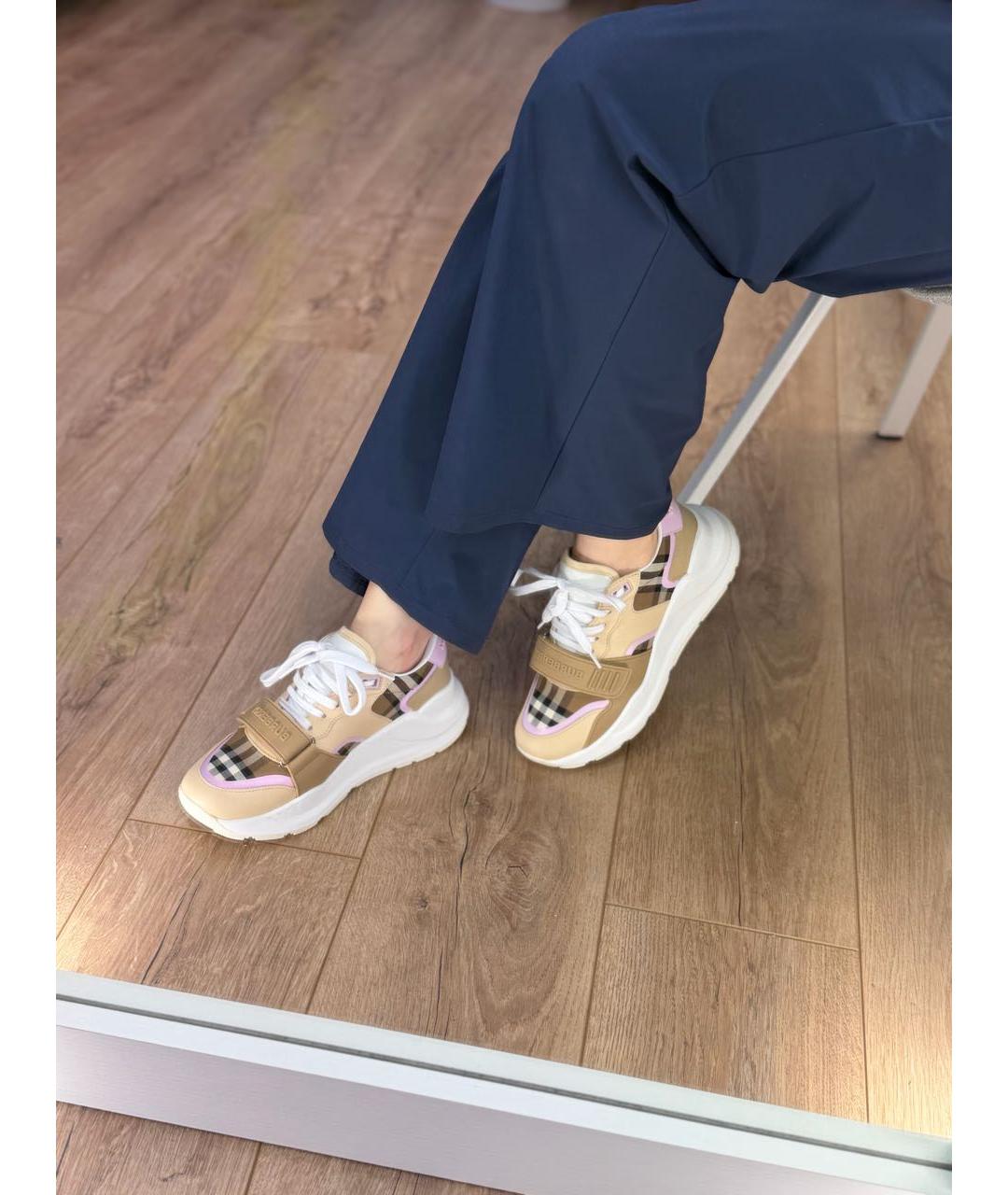 BURBERRY Бежевые кожаные кроссовки, фото 7