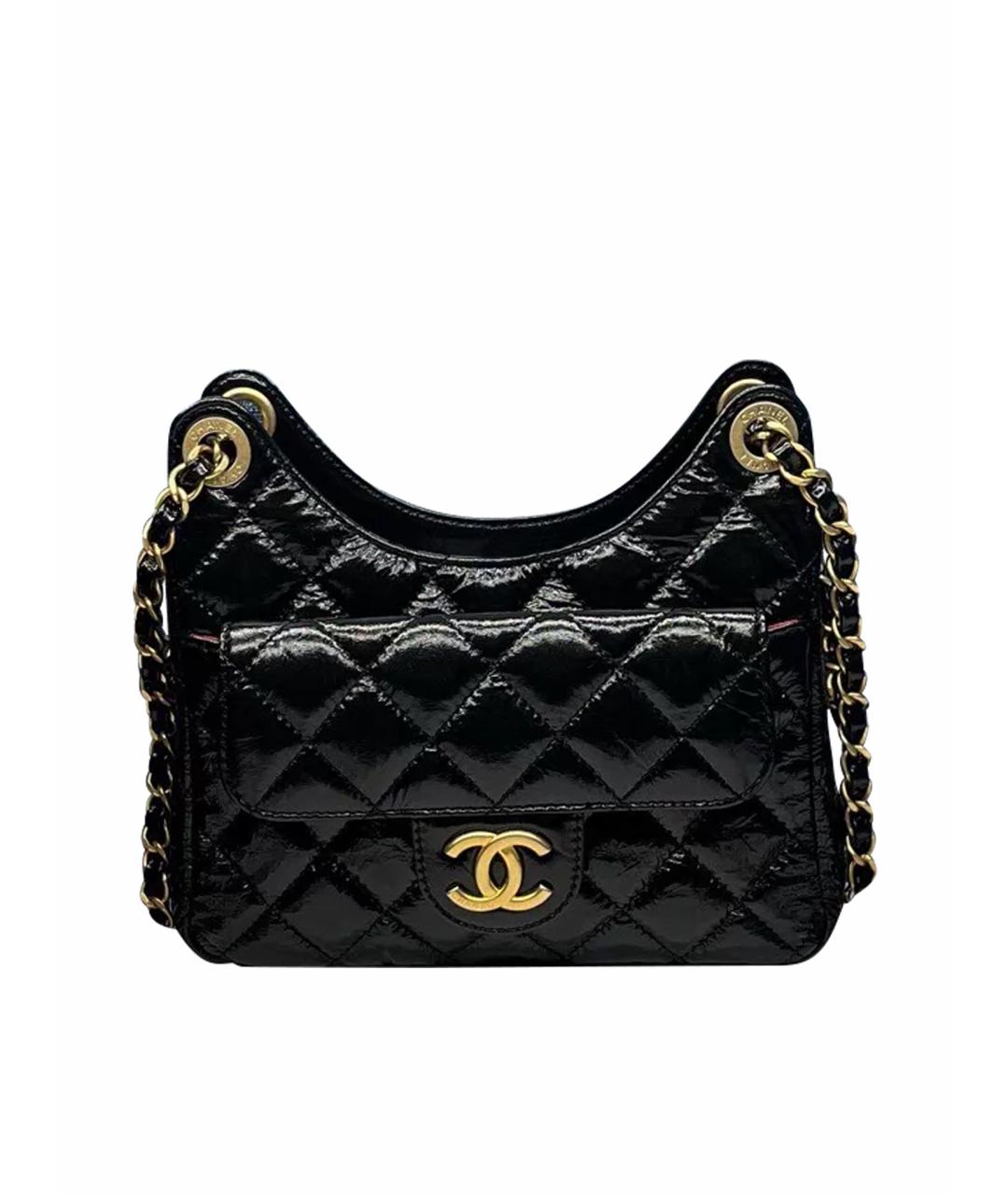 CHANEL Черная сумка через плечо из лакированной кожи, фото 1