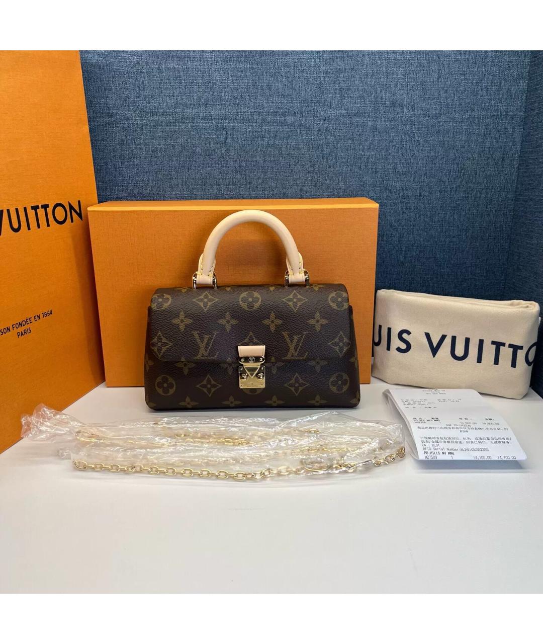 LOUIS VUITTON Коричневая кожаная сумка через плечо, фото 8