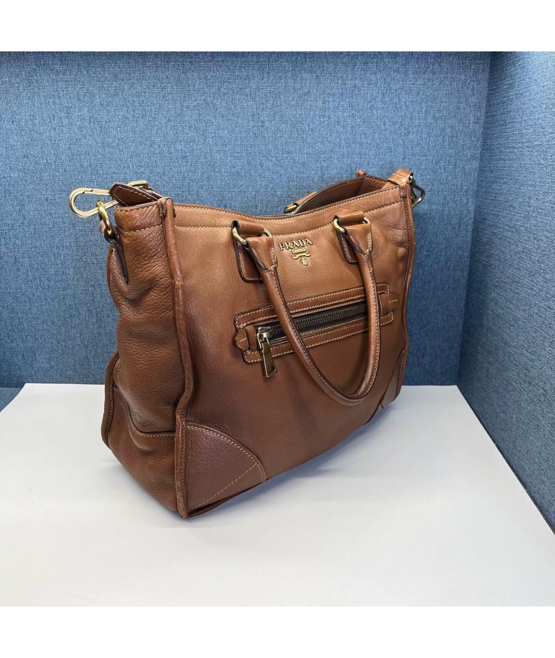 PRADA Коричневая кожаная сумка тоут, фото 2