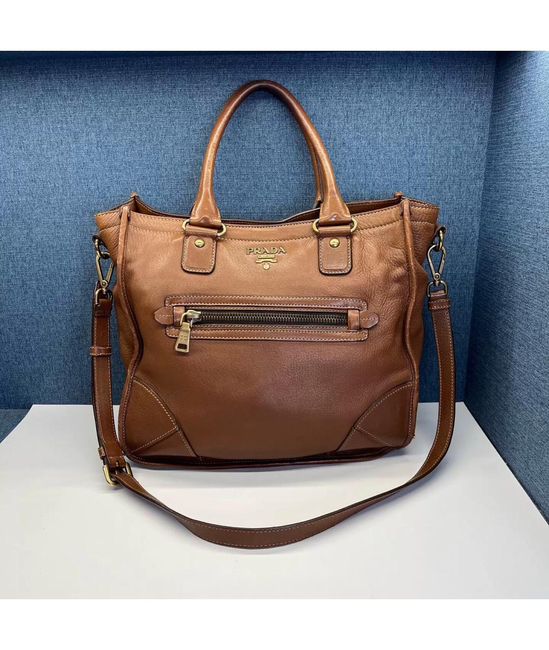 PRADA Коричневая кожаная сумка тоут, фото 7