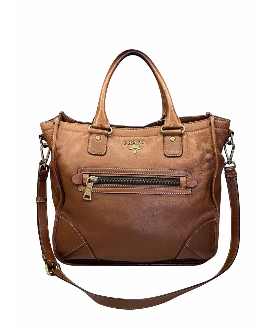 PRADA Коричневая кожаная сумка тоут, фото 1