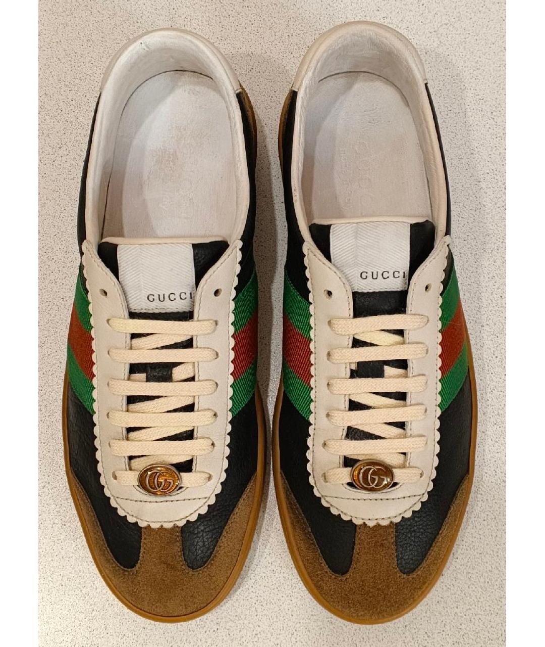 GUCCI Черные кожаные низкие кроссовки / кеды, фото 3