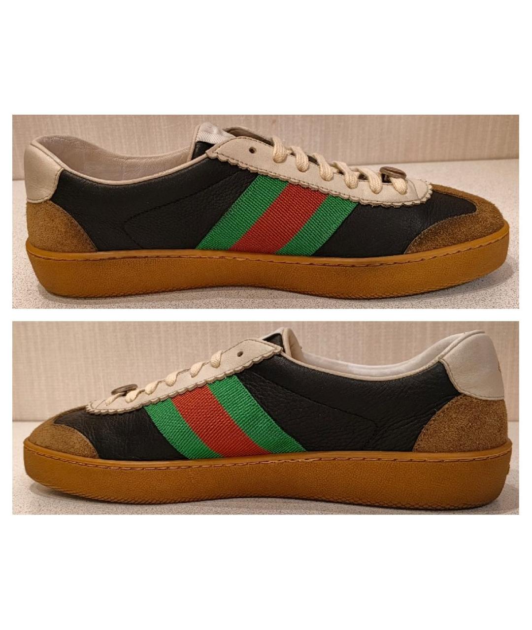 GUCCI Черные кожаные низкие кроссовки / кеды, фото 9