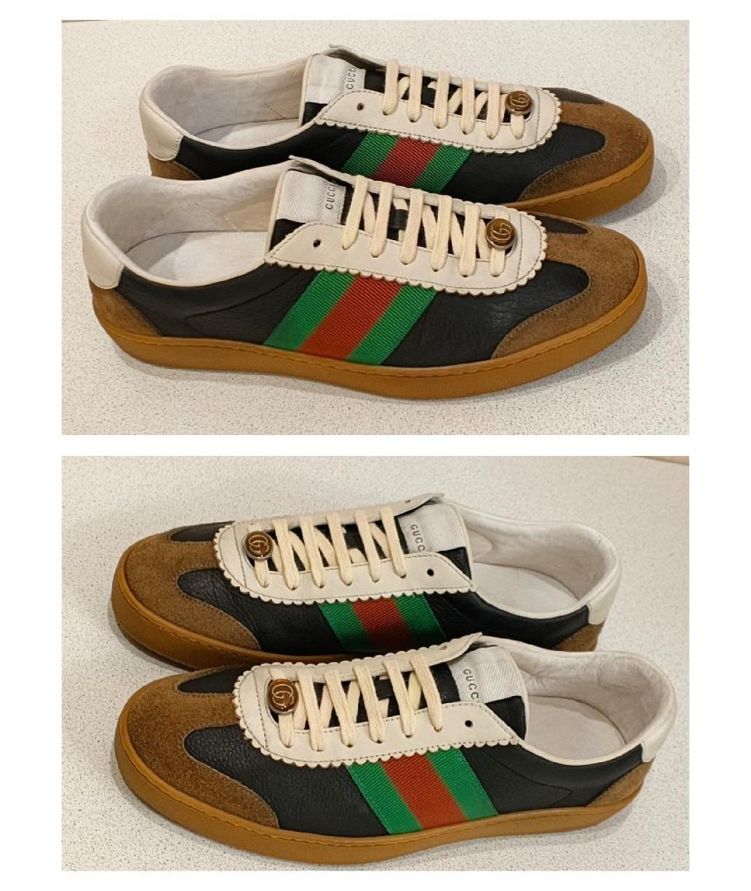 GUCCI Черные кожаные низкие кроссовки / кеды, фото 6