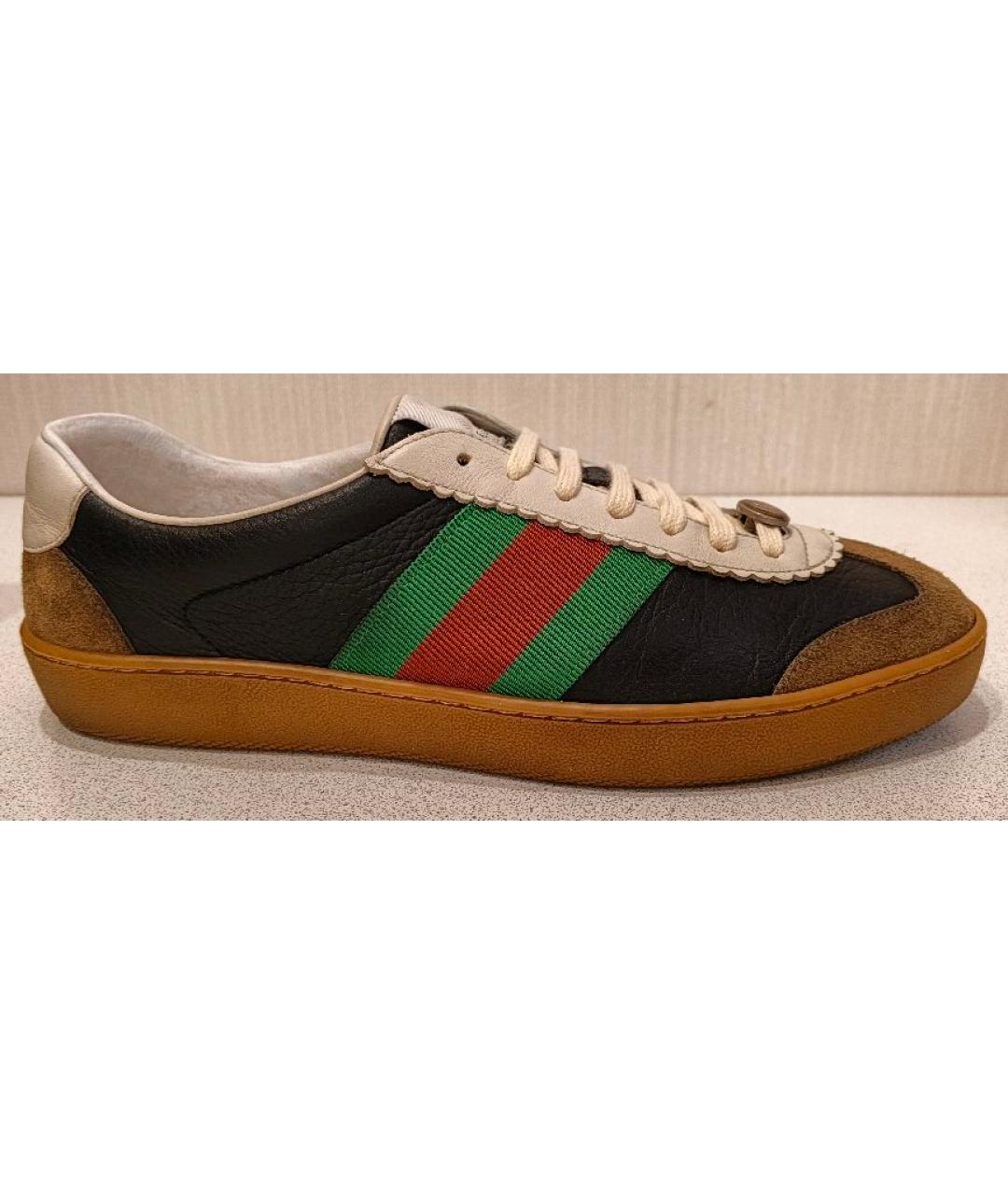 GUCCI Черные кожаные низкие кроссовки / кеды, фото 10