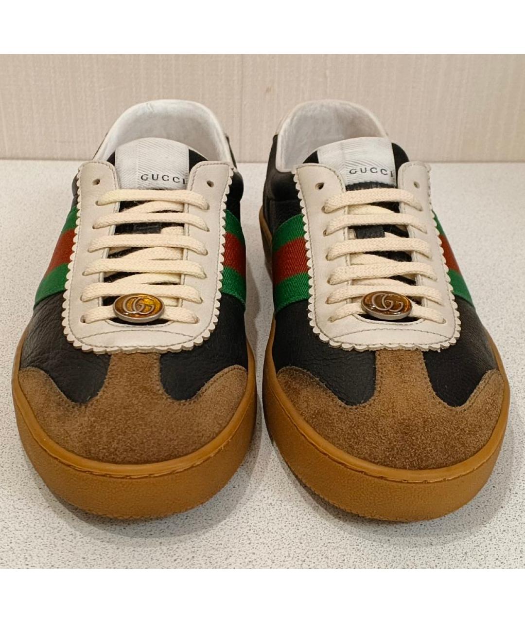 GUCCI Черные кожаные низкие кроссовки / кеды, фото 2