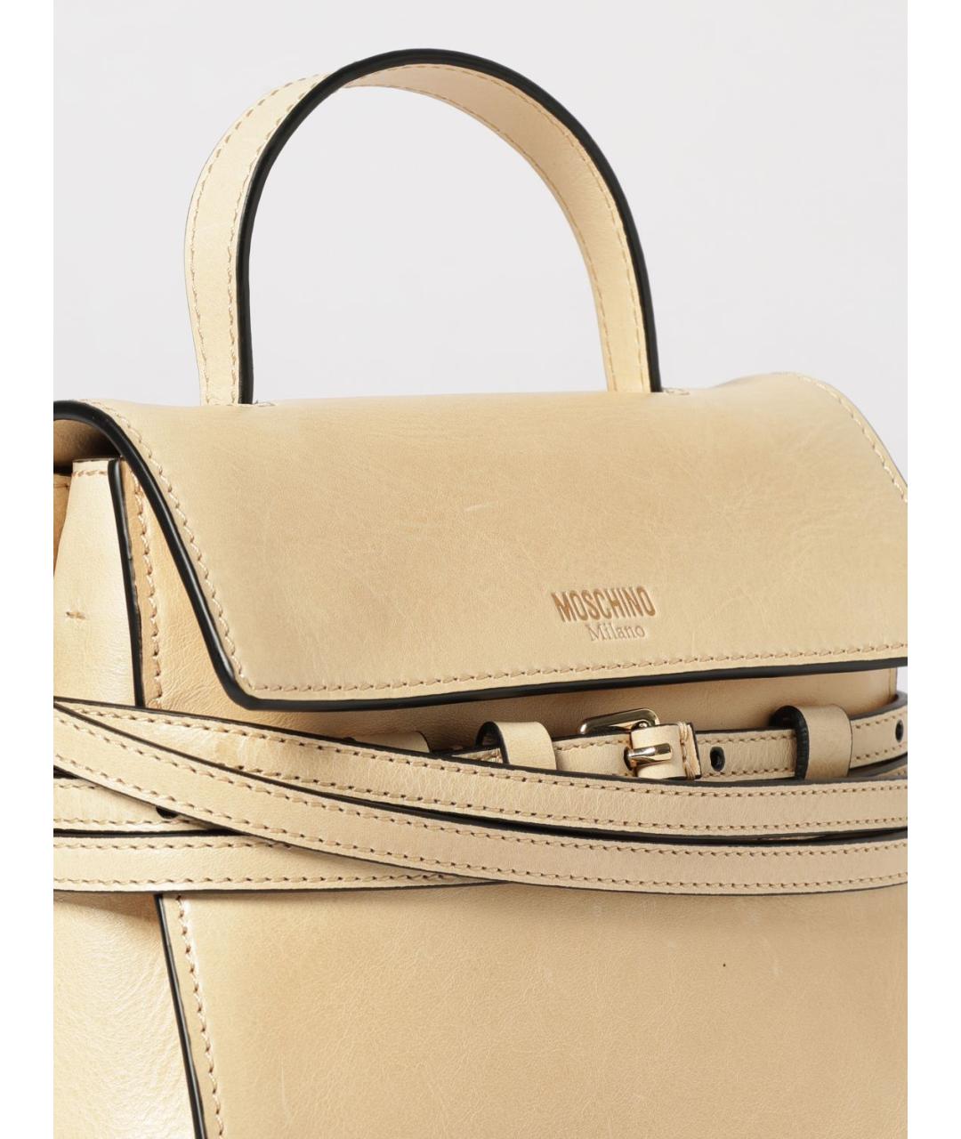 MOSCHINO Бежевая кожаная сумка с короткими ручками, фото 3