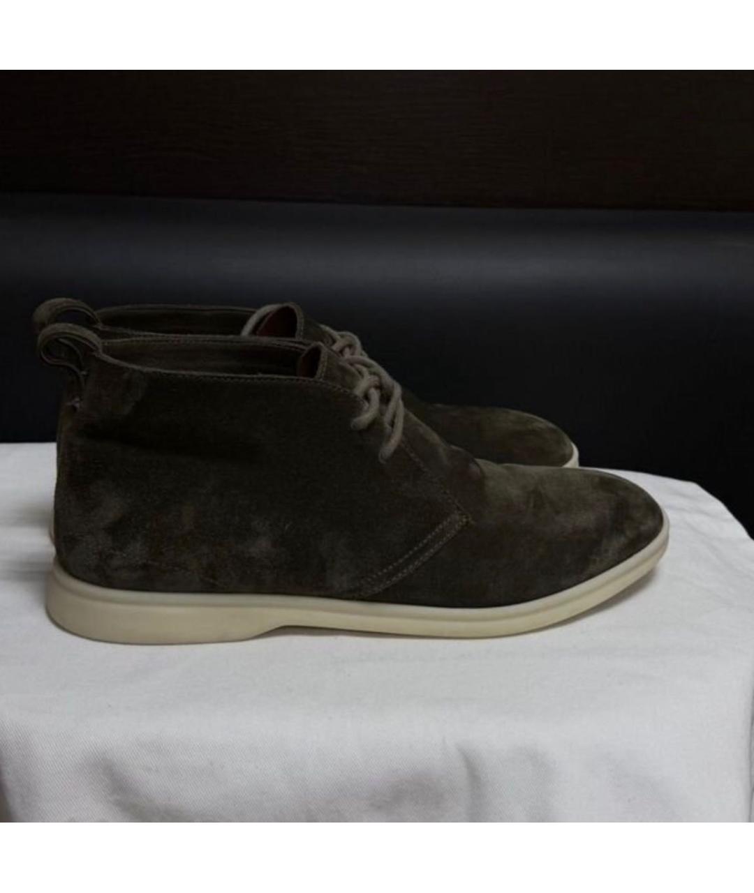 LORO PIANA Зеленые замшевые низкие ботинки, фото 7