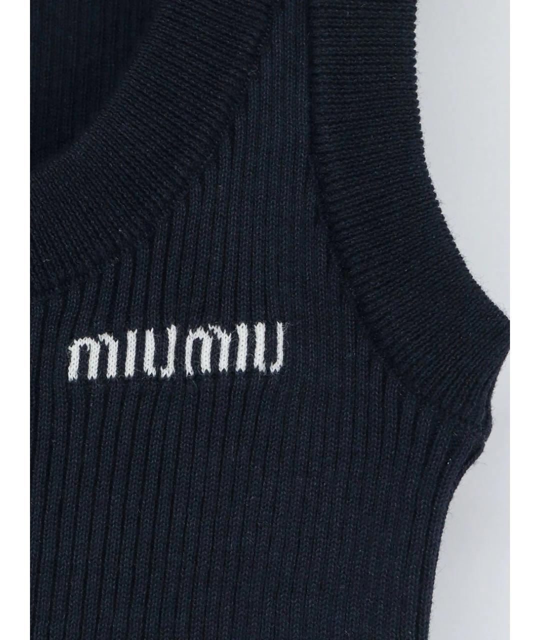 MIU MIU Темно-синяя хлопковая майка, фото 3