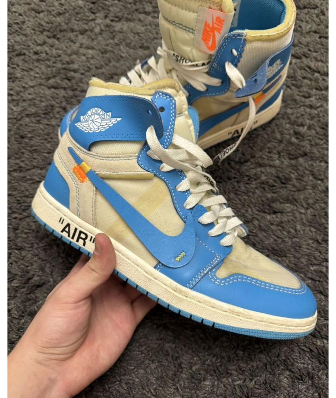 NIKE X OFF-WHITE Голубые кожаные высокие кроссовки / кеды, фото 8