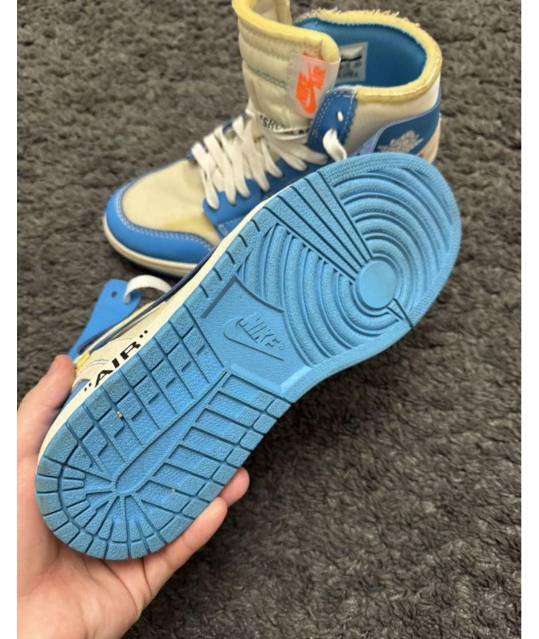 NIKE X OFF-WHITE Голубые кожаные высокие кроссовки / кеды, фото 3