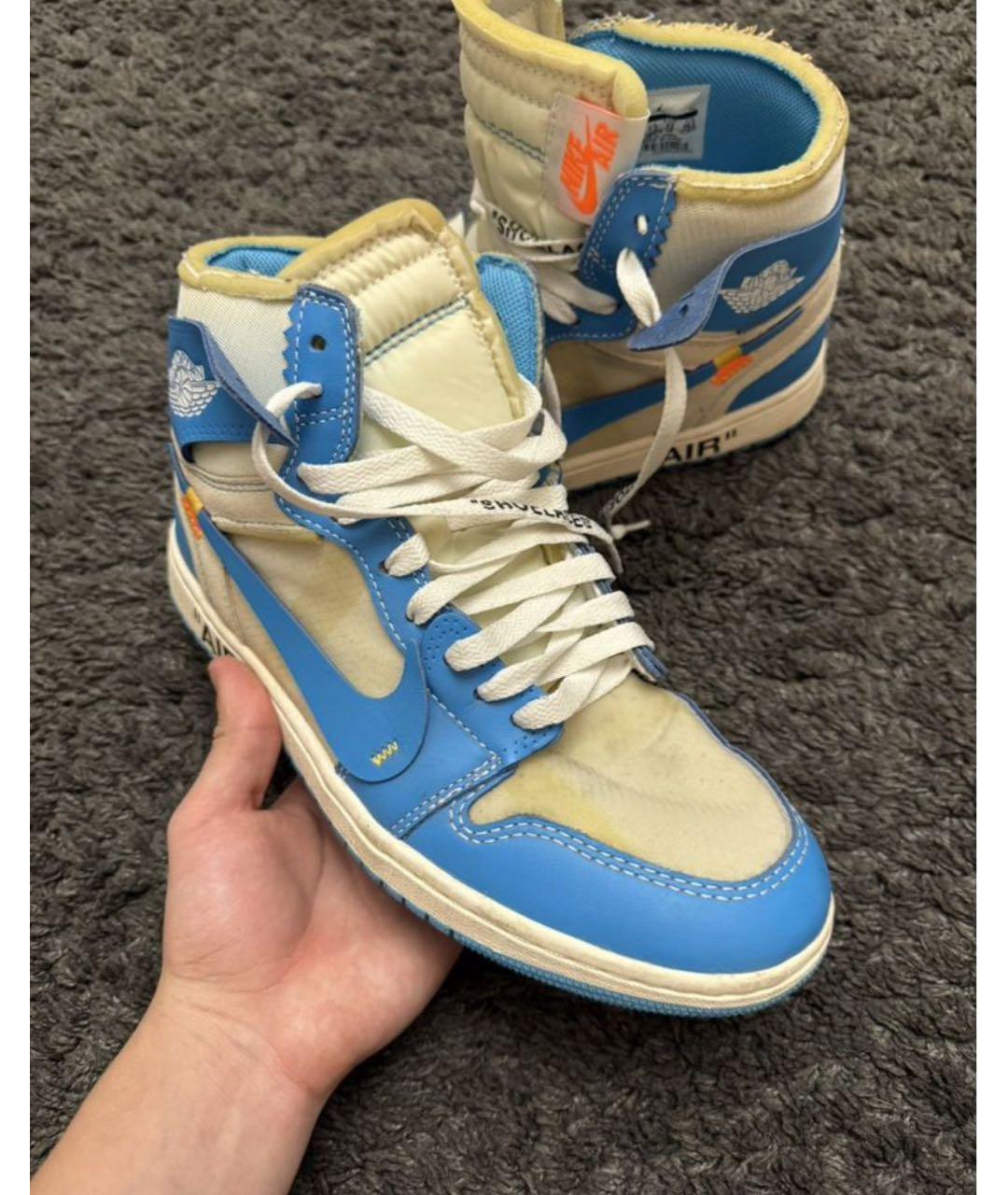 NIKE X OFF-WHITE Голубые кожаные высокие кроссовки / кеды, фото 2