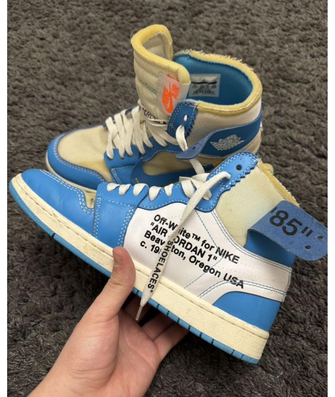 NIKE X OFF-WHITE Голубые кожаные высокие кроссовки / кеды, фото 5