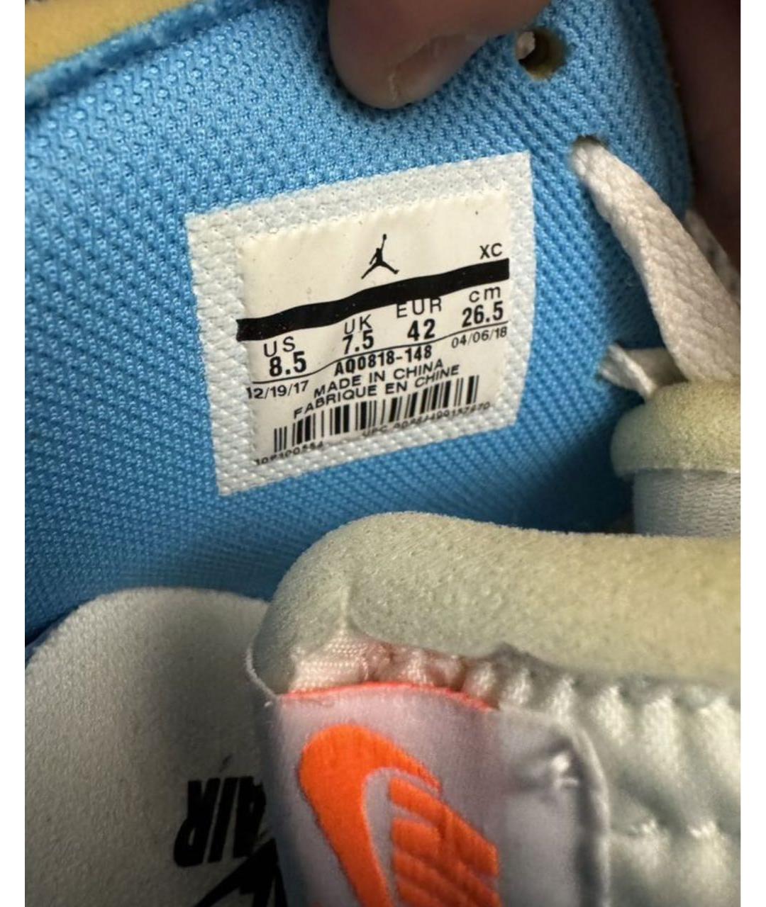 NIKE X OFF-WHITE Голубые кожаные высокие кроссовки / кеды, фото 4