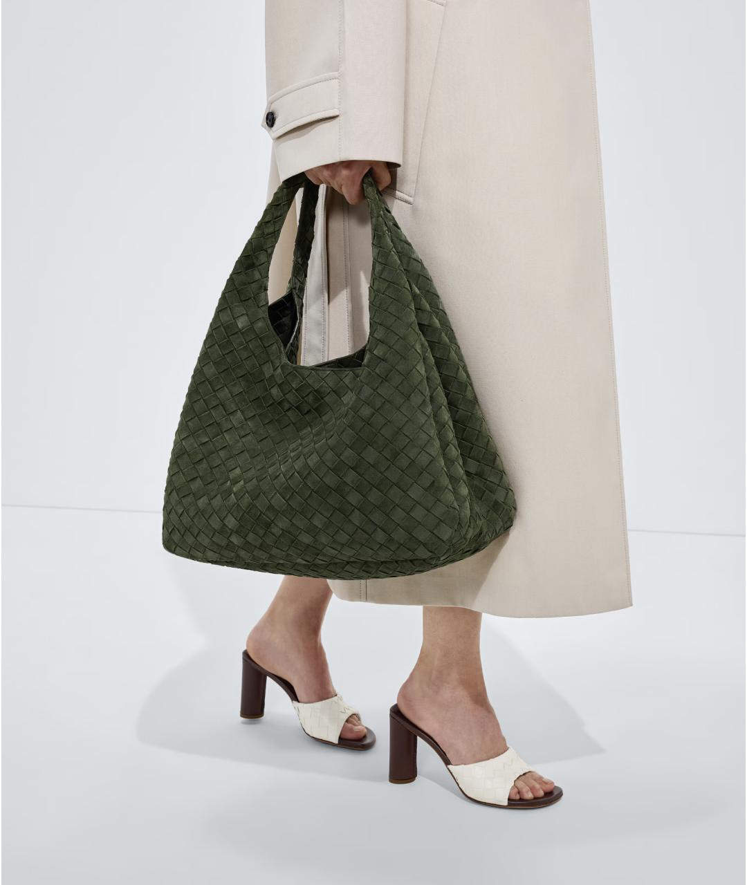 BOTTEGA VENETA Зеленая замшевая сумка тоут, фото 5