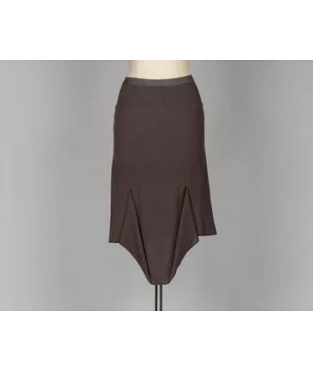 RICK OWENS Коричневая шерстяная юбка миди, фото 4