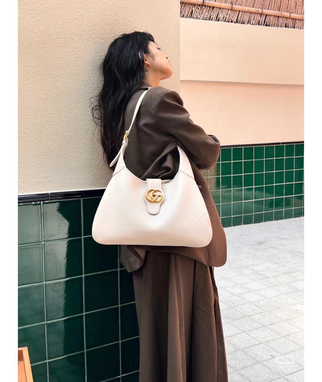 GUCCI Белая кожаная сумка тоут, фото 5
