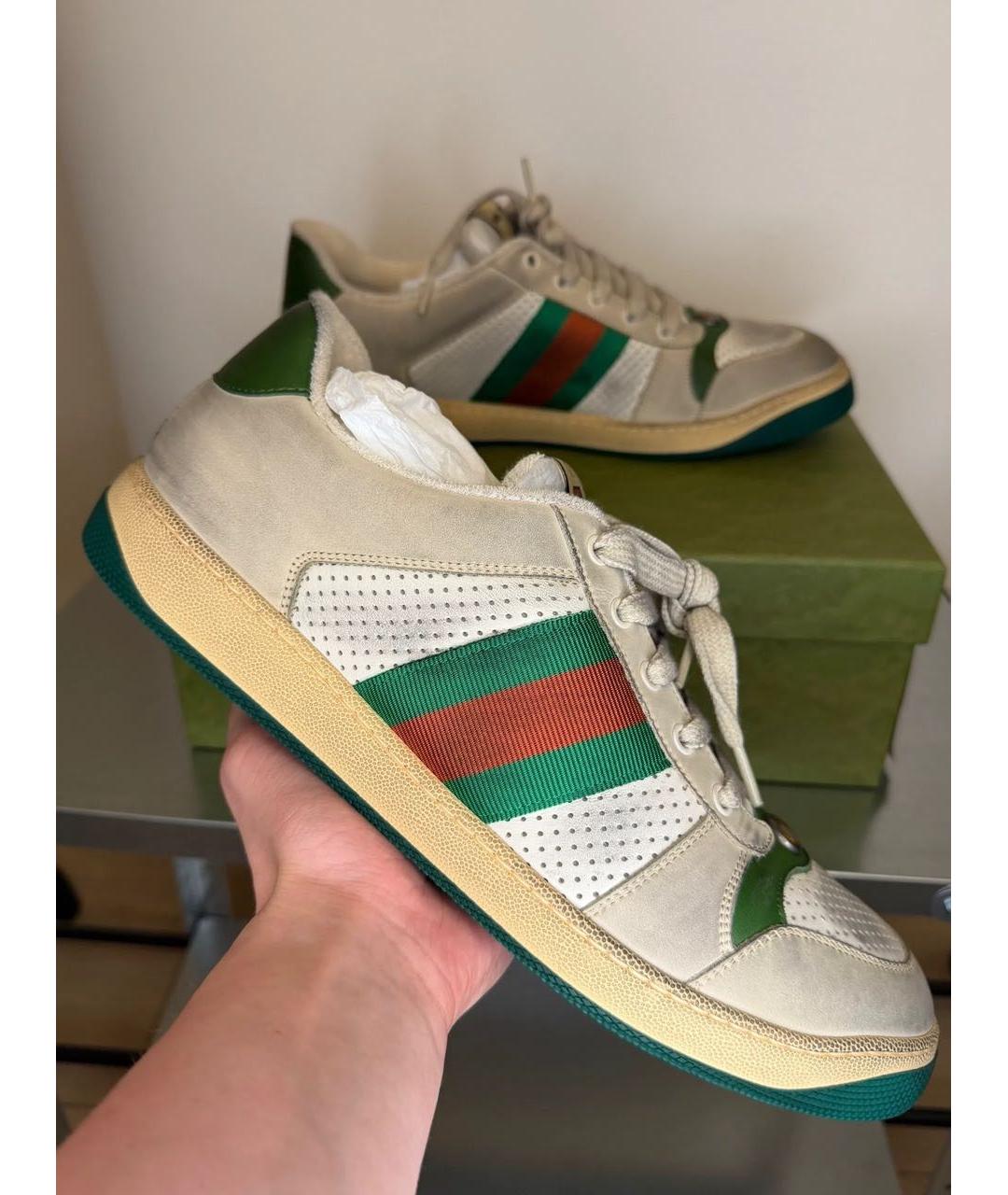 GUCCI Бежевые кожаные низкие кроссовки / кеды, фото 4