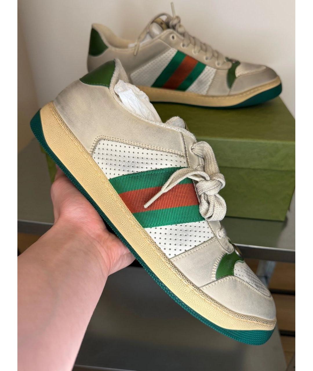 GUCCI Бежевые кожаные низкие кроссовки / кеды, фото 2
