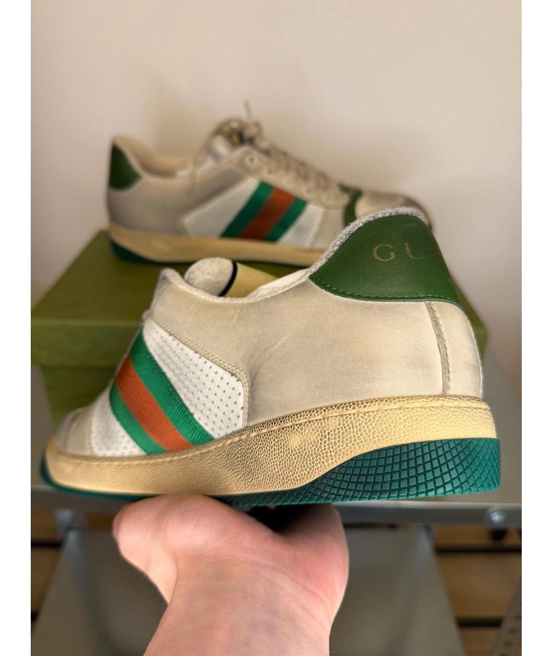 GUCCI Бежевые кожаные низкие кроссовки / кеды, фото 3