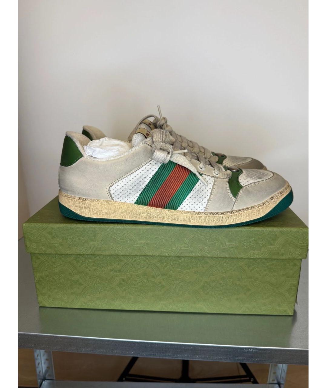 GUCCI Бежевые кожаные низкие кроссовки / кеды, фото 5
