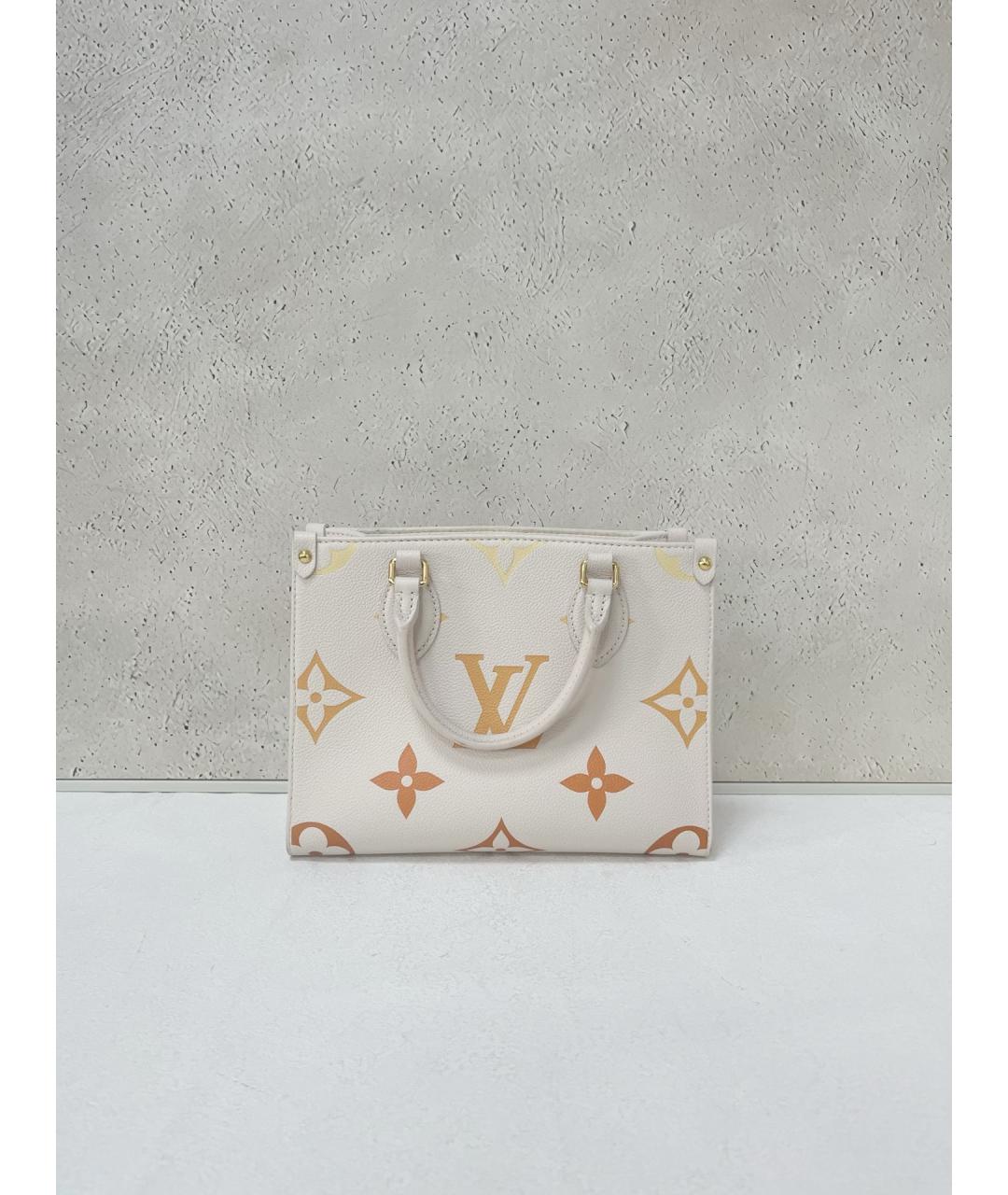 LOUIS VUITTON Бежевая кожаная сумка тоут, фото 7