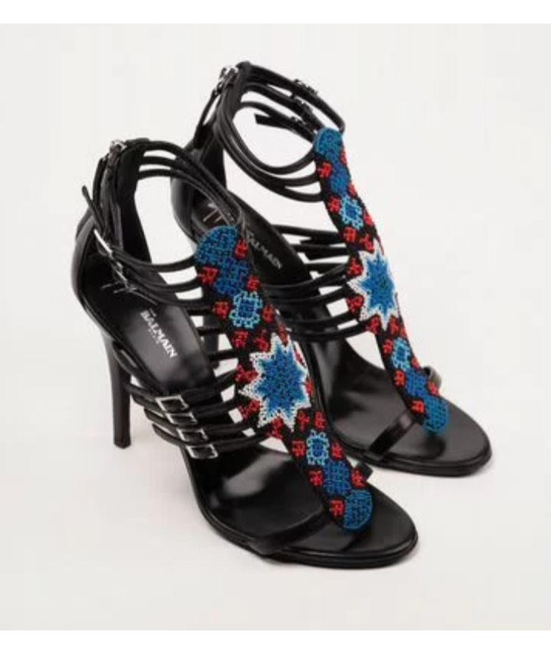 BALMAIN Черные кожаные босоножки, фото 4