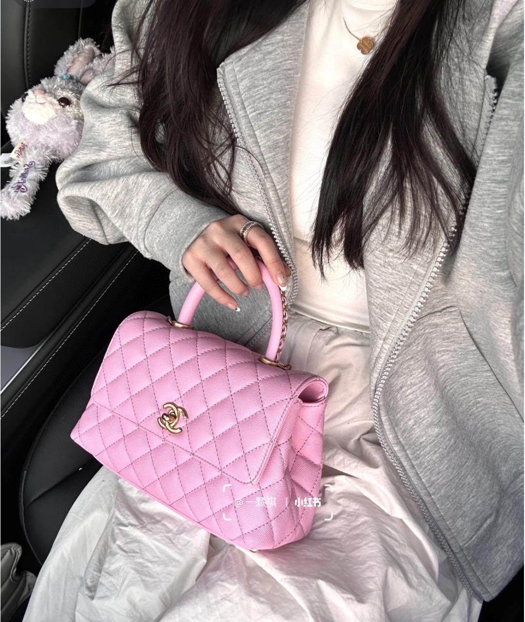 CHANEL Розовая кожаная сумка с короткими ручками, фото 6