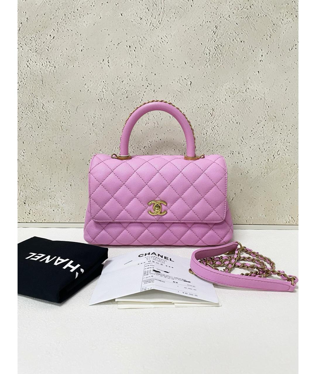CHANEL Розовая кожаная сумка с короткими ручками, фото 7