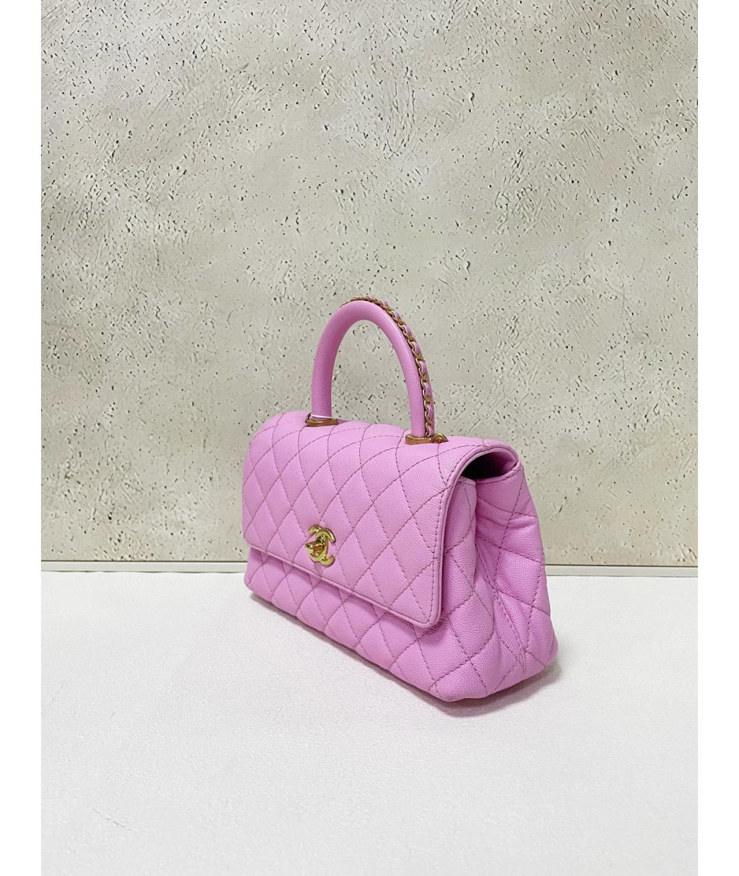 CHANEL Розовая кожаная сумка с короткими ручками, фото 3