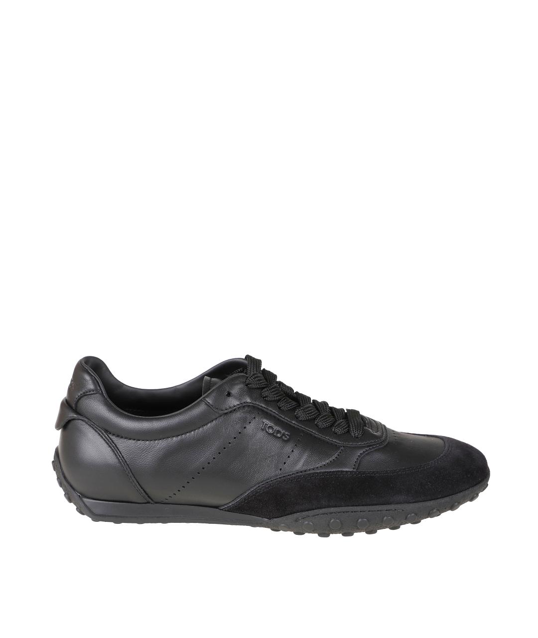 TOD'S Черные кожаные низкие кроссовки / кеды, фото 1