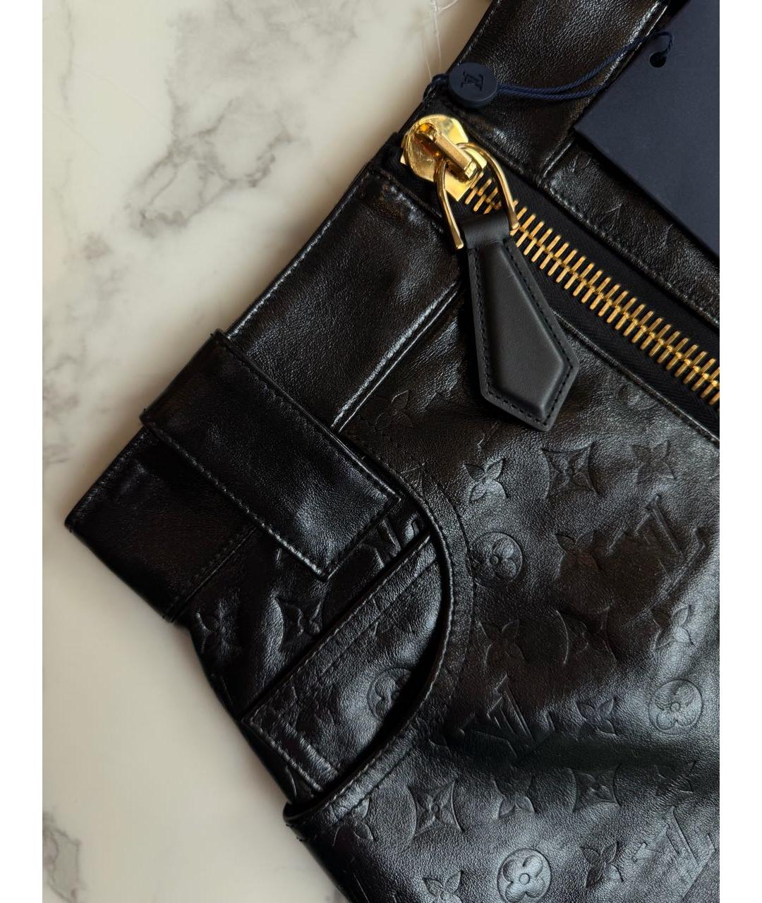 LOUIS VUITTON Черная кожаная юбка мини, фото 4