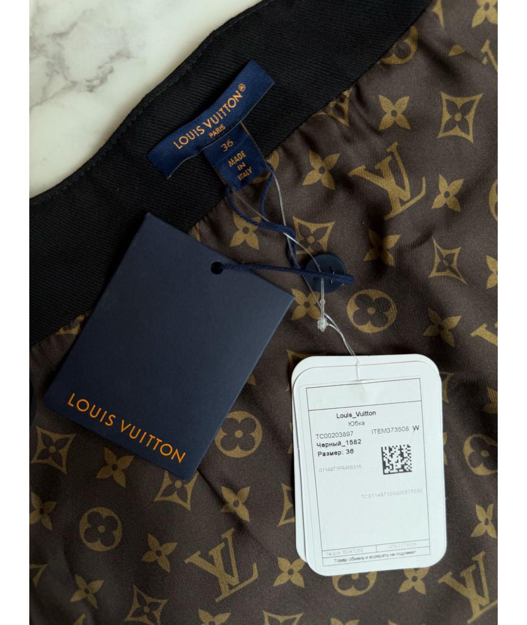 LOUIS VUITTON Черная кожаная юбка мини, фото 3